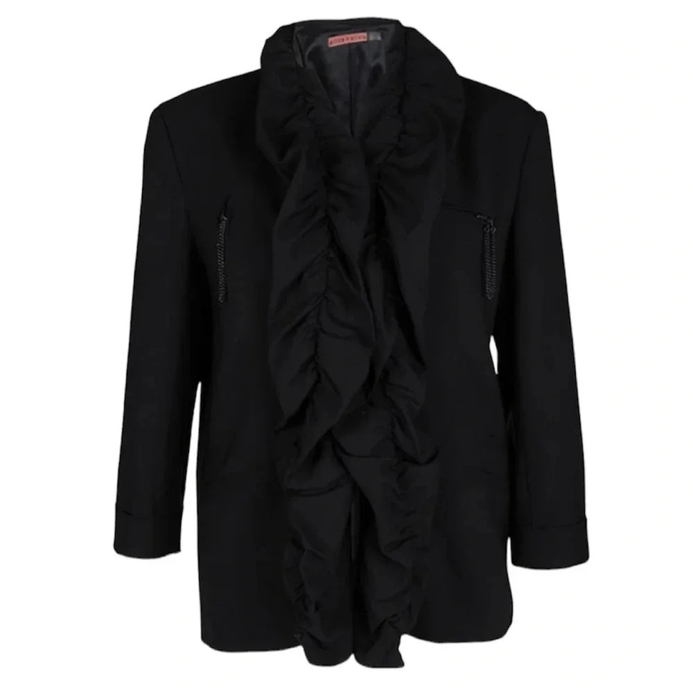 Alice +  Olivia Black Ruffle Jacket Blazer, Size Small